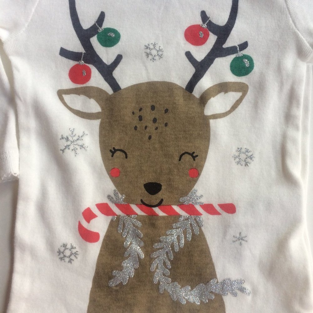 New Christmas Outfit Sleeper Lot 0-3 Reindeer Fleece Pajamas Shirt Pants Tutu - Picture 3 of 11